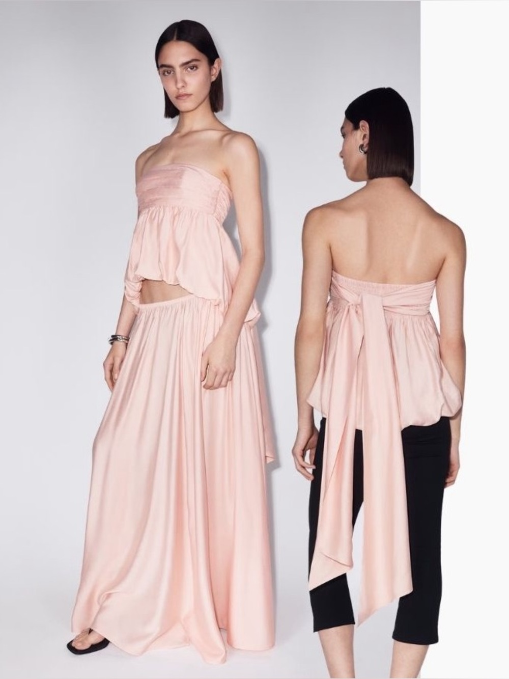 H&M NWT tie back Strapless Pink Bubble-Hem Top